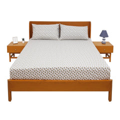 White Motifs Double Bed Sheet with Pillow Covers – 96x102 Inches