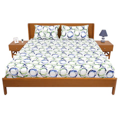 Blue & Green Circle Printed Double Bed Sheet with Pillow Covers (90x100") – Design E