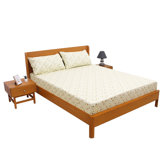 Brown Floral Printed Double Bed Sheet with Pillow Covers (90x100") – Design E