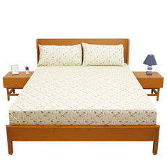 Brown Floral Printed Double Bed Sheet with Pillow Covers (90x100") – Design E