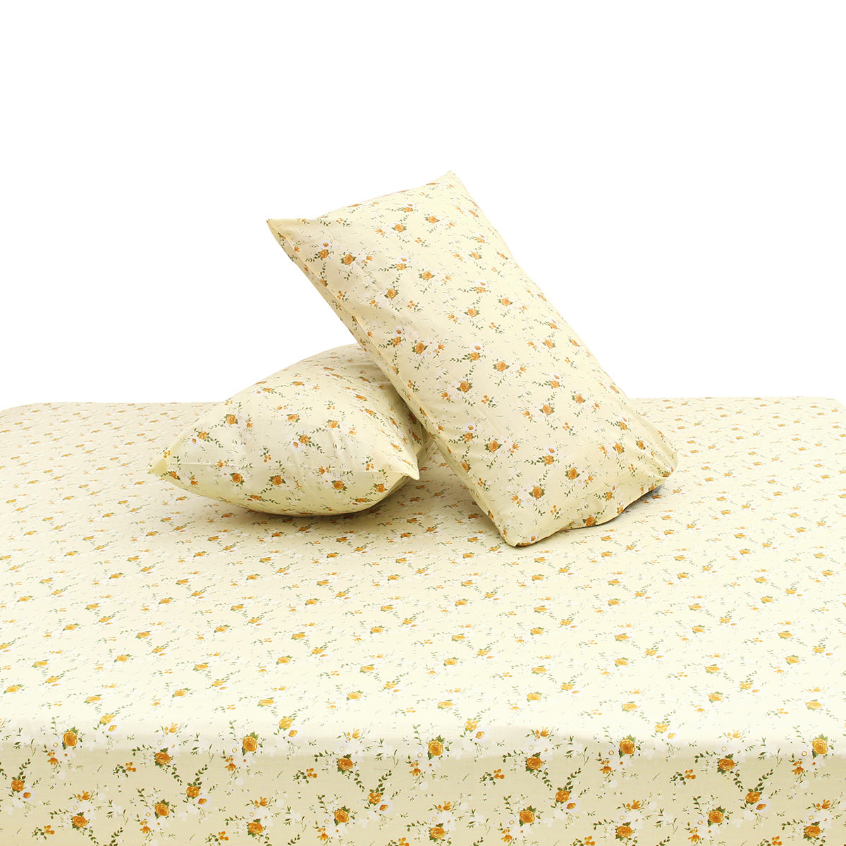 Brown Floral Printed Double Bed Sheet with Pillow Covers (90x100") – Design E