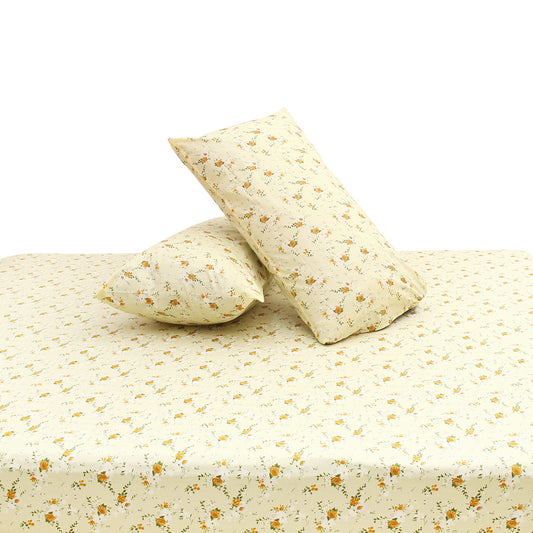 Brown Floral Printed Double Bed Sheet with Pillow Covers (90x100") – Design E