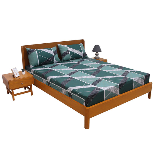 Geometric Print Double Bed Sheet with Pillow Covers (90x100") – Design E
