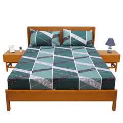 Geometric Print Double Bed Sheet with Pillow Covers (90x100") – Design E