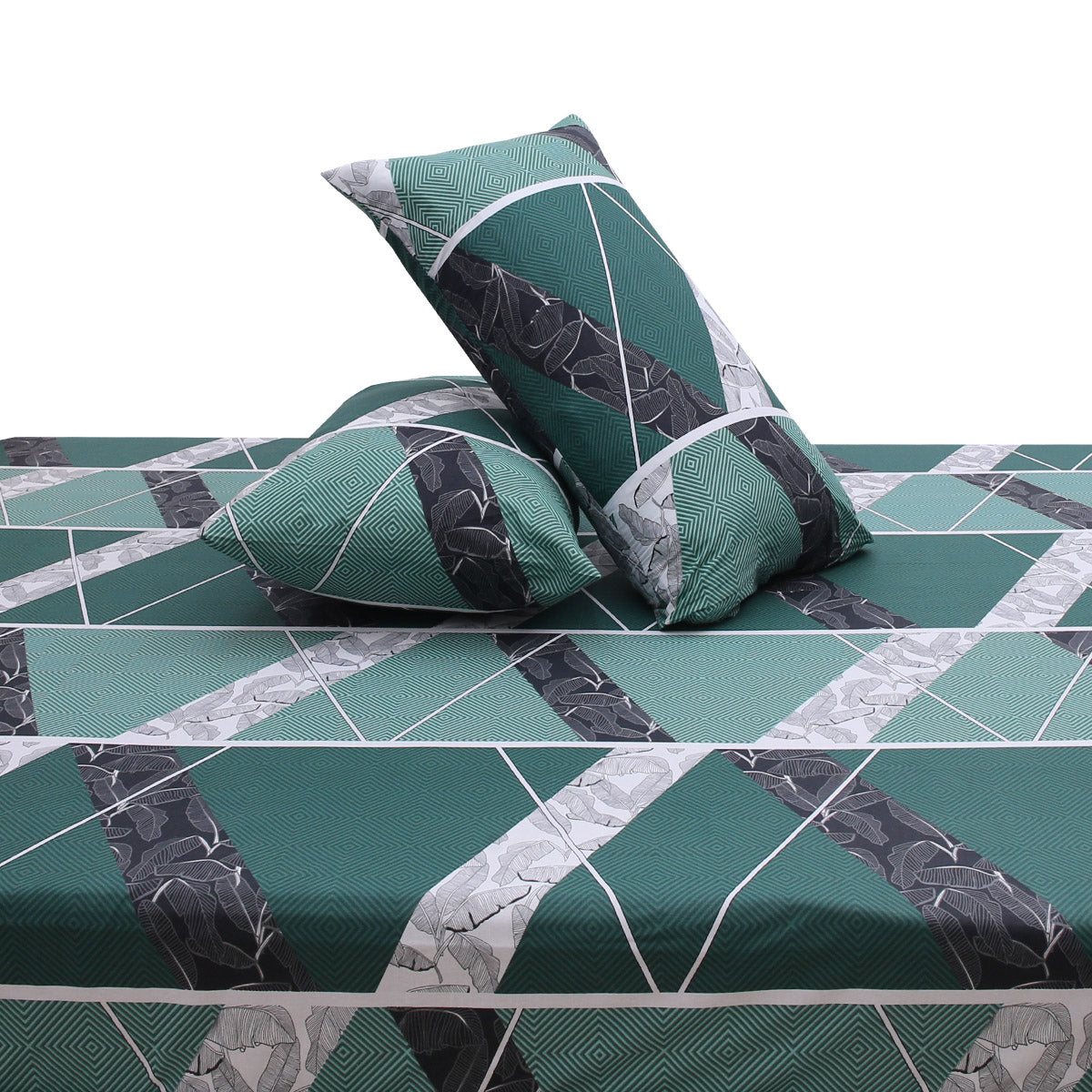 Geometric Print Double Bed Sheet with Pillow Covers (90x100") – Design E