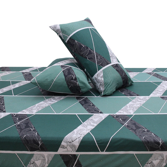 Geometric Print Double Bed Sheet with Pillow Covers (90x100") – Design E