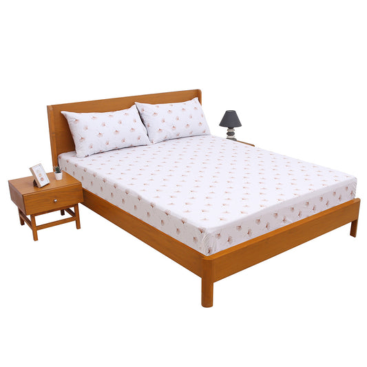 Ginkgo Leaf Printed Double Bed Sheet with Pillow Covers (90x100") – Design E