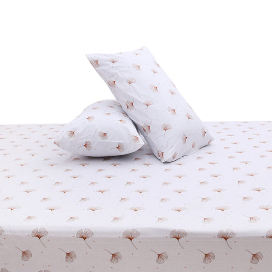 Ginkgo Leaf Printed Double Bed Sheet with Pillow Covers (90x100") – Design E