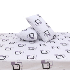 Grey & Black Square Printed Double Bed Sheet with Pillow Covers (90x100") – Design E