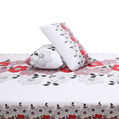 Red & White Floral Printed Double Bed Sheet with Pillow Covers (90x100") – Design E