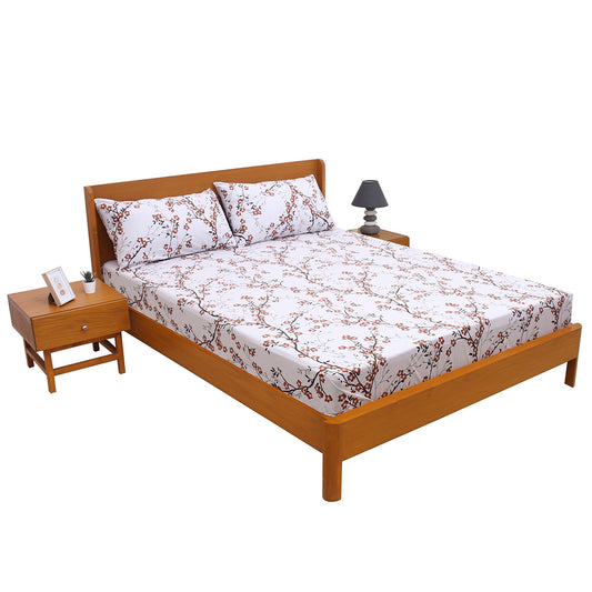 Red Floral Double Bed Sheet 90x100 – Soft Cotton with 2 Pillow Covers
