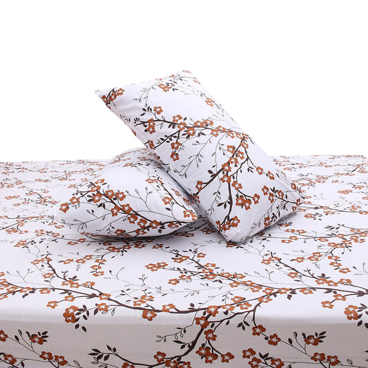 Red Floral Double Bed Sheet 90x100 – Soft Cotton with 2 Pillow Covers