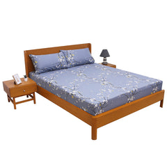 White Floral Printed Double Bed Sheet with Pillow Covers (90x100") – Design E