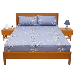 White Floral Printed Double Bed Sheet with Pillow Covers (90x100") – Design E