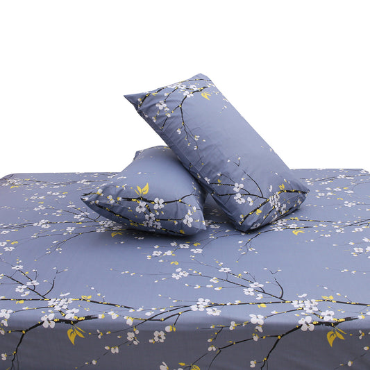 White Floral Printed Double Bed Sheet with Pillow Covers (90x100") – Design E