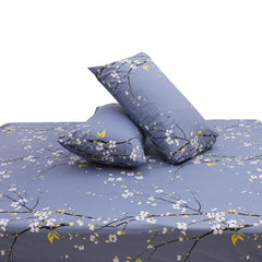 White Floral Printed Double Bed Sheet with Pillow Covers (90x100") – Design E