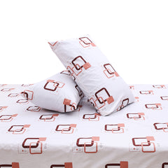 Brown & Beige Square Printed Double Bed Sheet with Pillow Covers (90x100") – Design E