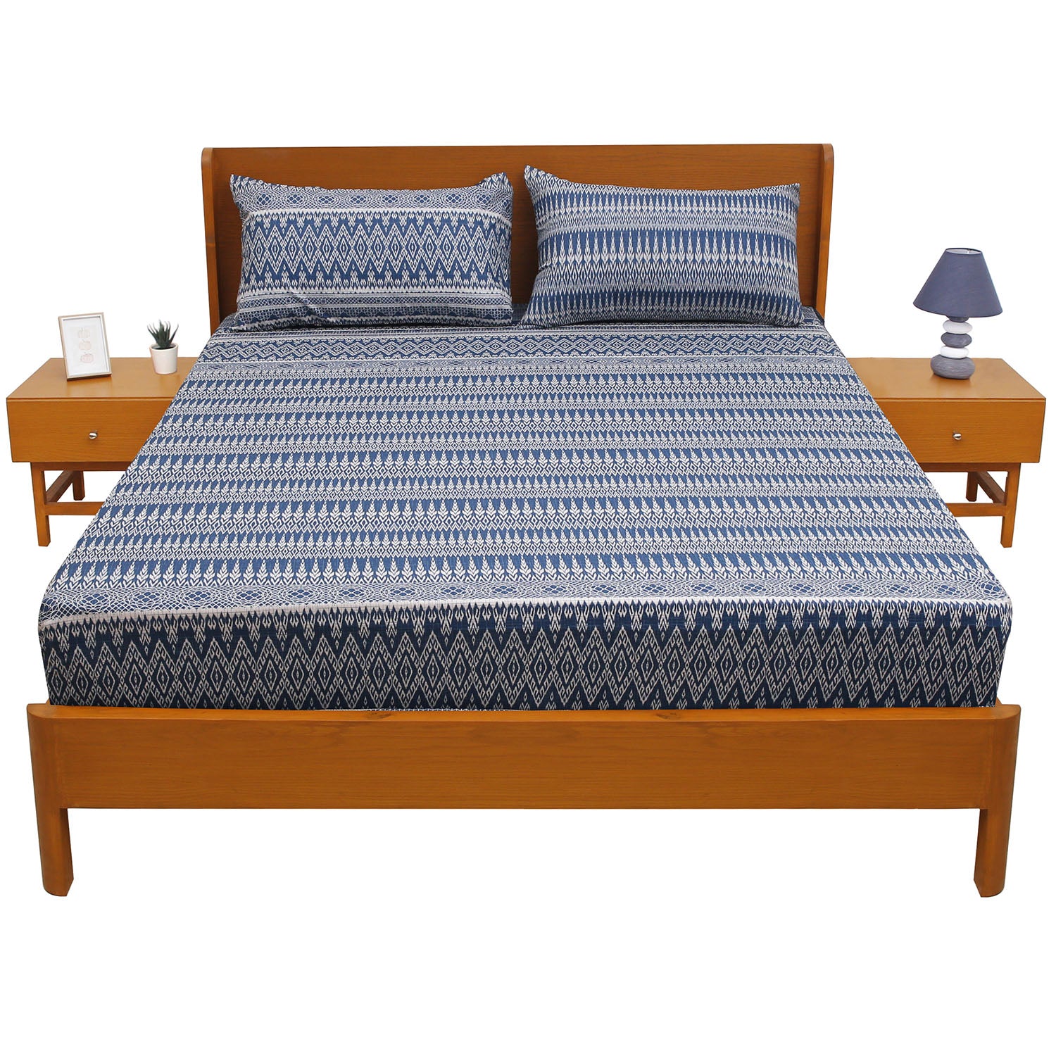 Azure Blue Double Bed Sheet – 96 x 102 Inches | Elegant Patterned Design, Soft Finish & Premium Comfort - Habitt