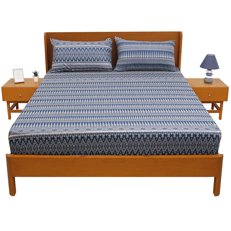 Azure Blue Double Bed Sheet – 96 x 102 Inches | Elegant Patterned Design, Soft Finish & Premium Comfort - Habitt