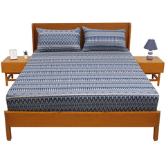 Azure Blue Double Bed Sheet – 96 x 102 Inches | Elegant Patterned Design, Soft Finish & Premium Comfort - Habitt