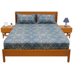 Azure Blue Double Bed Sheet – 96 x 102 Inches | Elegant Patterned Design, Soft Finish & Premium Comfort - Habitt