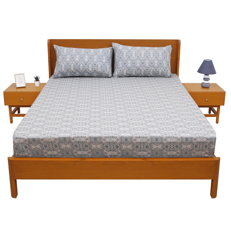Azure Blue Double Bed Sheet – 96 x 102 Inches | Elegant Patterned Design, Soft Finish & Premium Comfort - Habitt