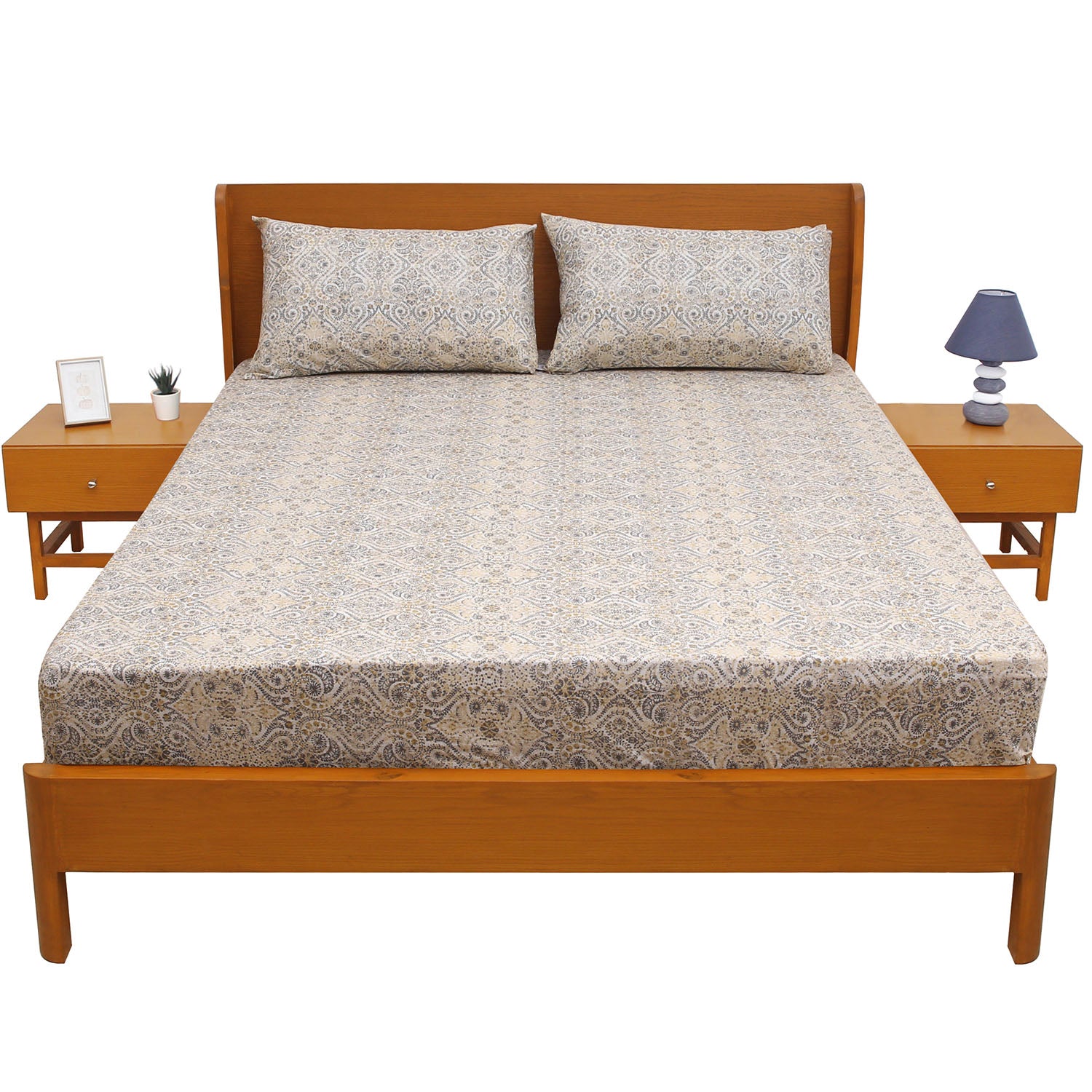 Mirage Gray Double Bed Sheet – 96x102 Inches | Soft Printed Cotton Bedsheet - Habitt