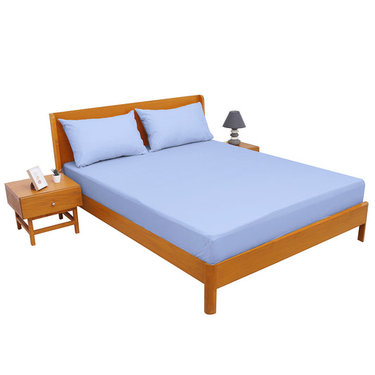 Premium Double Bed Sheet 96x102" – Light Blue Dyed Cotton | Soft, Cool & Elegant Bedding Set