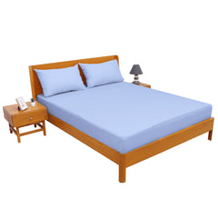 Premium Double Bed Sheet 96x102" – Light Blue Dyed Cotton | Soft, Cool & Elegant Bedding Set