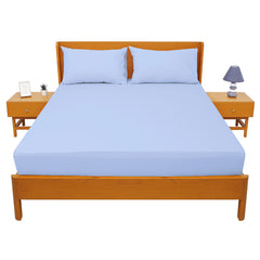 Premium Double Bed Sheet 96x102" – Light Blue Dyed Cotton | Soft, Cool & Elegant Bedding Set