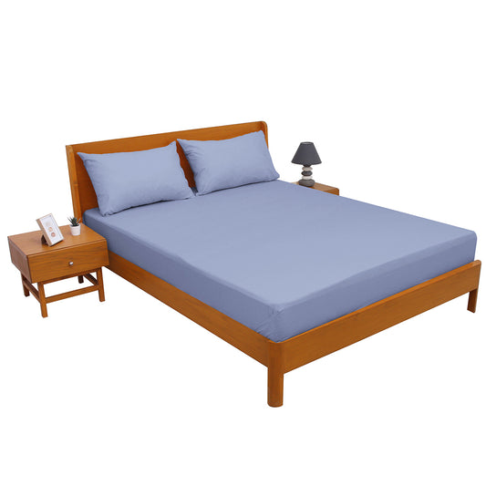 Premium Double Bed Sheet 96x102" – Sky Blue Dyed Cotton | Soft, Breathable & Elegant Bedding Set