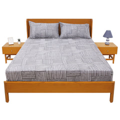 Dune Double Bed Sheet (96x102) with 2 Pillow Covers – 100% Cotton Modern Line Pattern in Grey & White