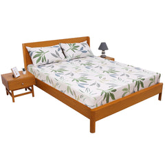 Leaf Patterns Double Bed Sheet (96x102) with 2 Pillow Covers – 100% Cotton Soft Floral Line Art Design