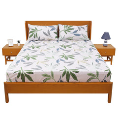 Leaf Patterns Double Bed Sheet (96x102) with 2 Pillow Covers – 100% Cotton Soft Floral Line Art Design
