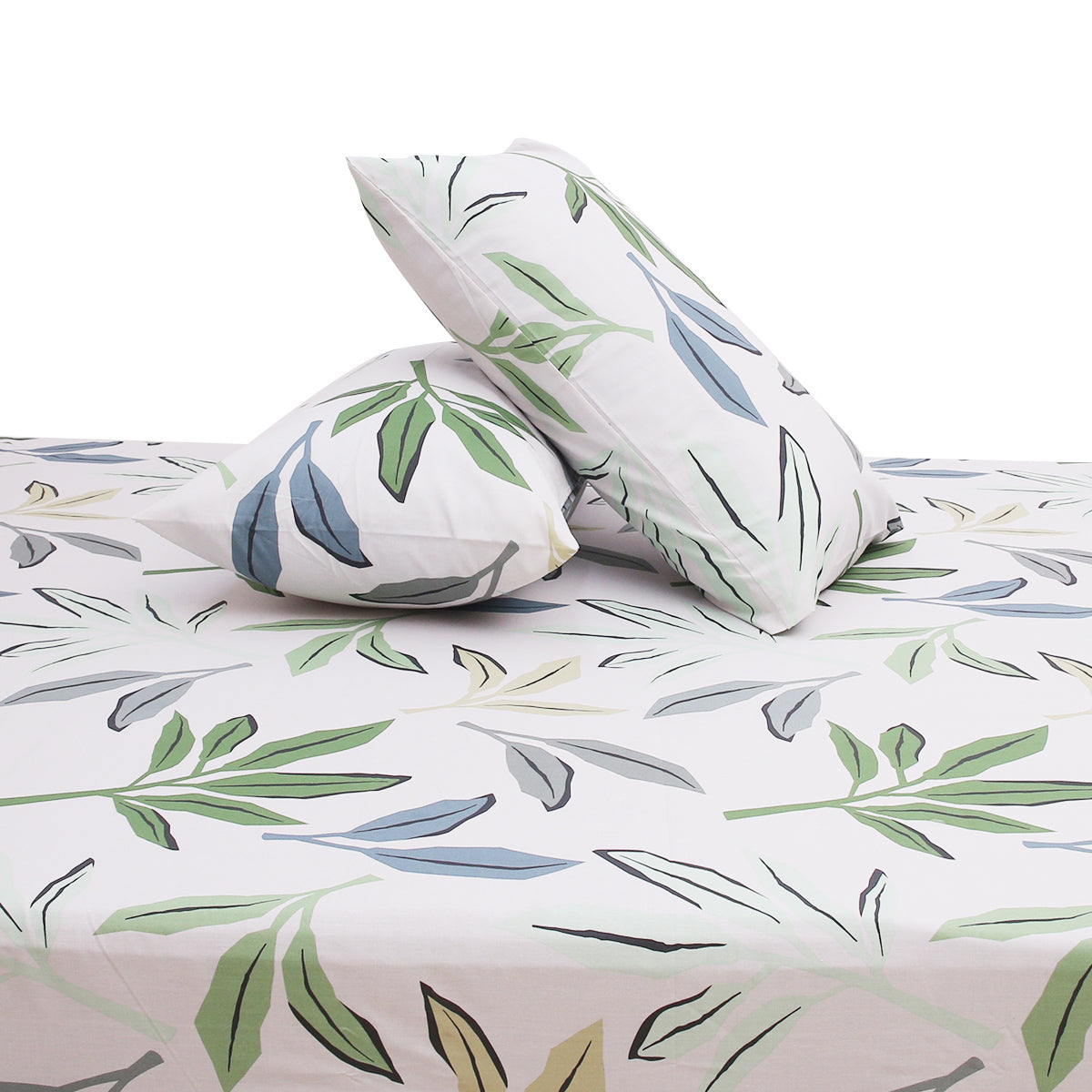 Leaf Patterns Double Bed Sheet (96x102) with 2 Pillow Covers – 100% Cotton Soft Floral Line Art Design
