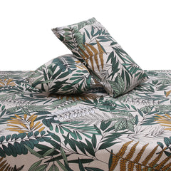 Leafy Texture Double Bed Sheet (96x102) with 2 Pillow Covers – 100% Cotton Botanical Print in Green & Mustard