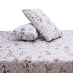 Linear Mocha Double Bed Sheet (96x102) with 2 Pillow Covers – 100% Cotton Subtle Leaf Print in Beige & Mocha