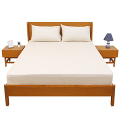 Neutral Drama Double Bed Sheet (96x102) with 2 Pillow Covers – 100% Cotton Percale Subtle Beige Leaf Print
