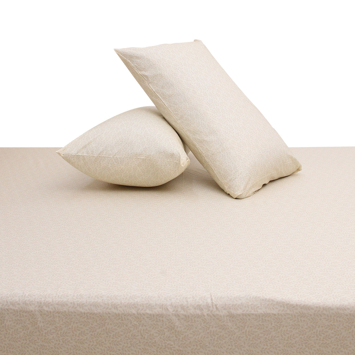 Neutral Drama Double Bed Sheet (96x102) with 2 Pillow Covers – 100% Cotton Percale Subtle Beige Leaf Print