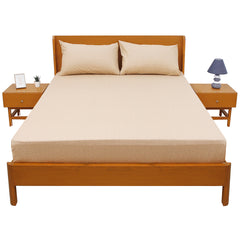Neutral Texture Double Bed Sheet (96x102) with 2 Pillow Covers – 100% Cotton Percale Subtle Beige Pattern