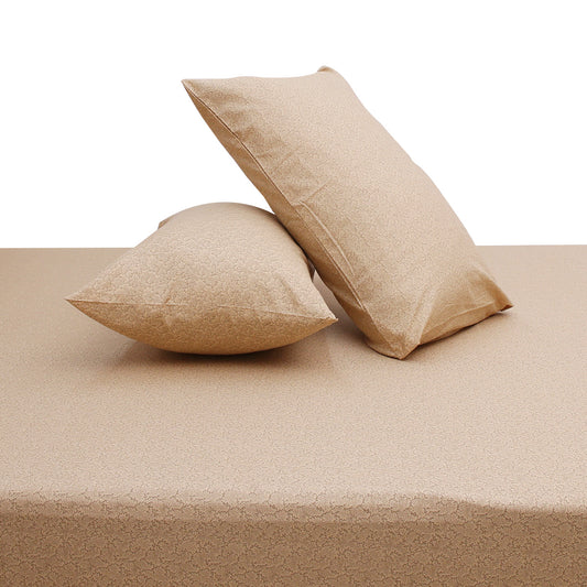 Neutral Texture Double Bed Sheet (96x102) with 2 Pillow Covers – 100% Cotton Percale Subtle Beige Pattern