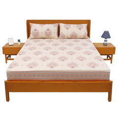 Paisley Motifs Double Bed Sheet (96x102) with 2 Pillow Covers – 100% Cotton Percale in Beige & Terracotta Print
