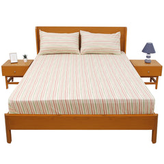 Rainbow Lines Double Bed Sheet (96x102) with 2 Pillow Covers – 100% Cotton Percale Striped Design in Pastel Shades