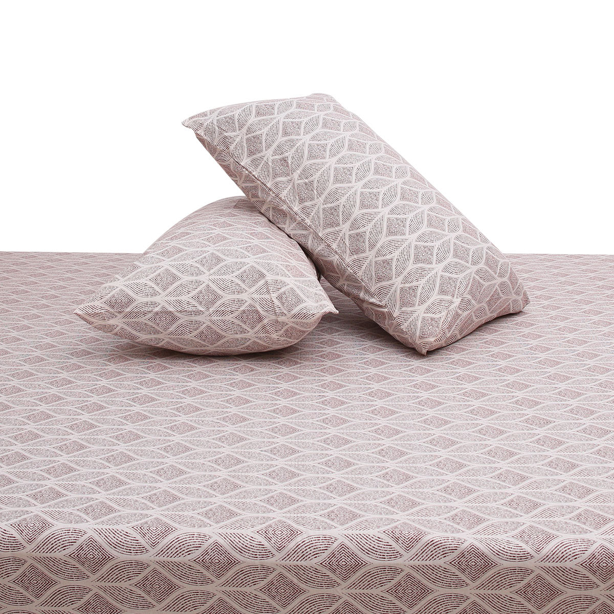 Red Texture Double Bed Sheet (96x102) with 2 Pillow Covers – 100% Cotton Percale Geometric Diamond Print