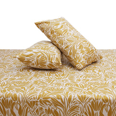 Yellow Texture Double Bed Sheet (96x102) with 2 Pillow Covers – 100% Cotton Percale Abstract Leaf Print