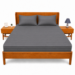 Charcoal Grey Stripe Double Bed Sheet 96x102 Inches | Premium ST Dyed Bedsheet