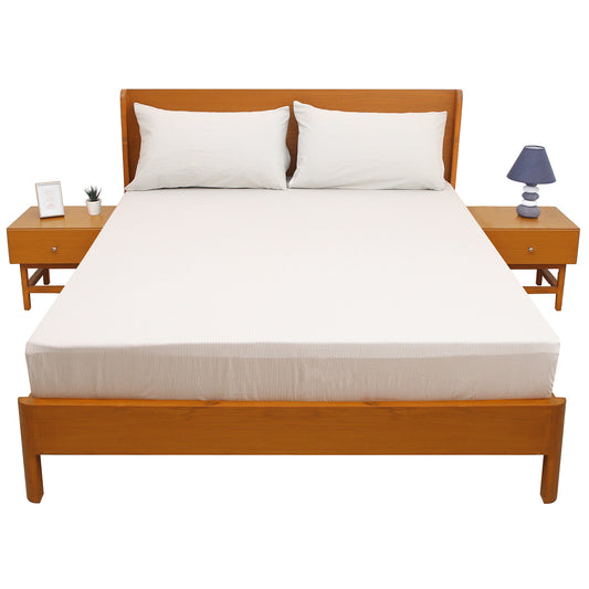 Green Lines Double Bed Sheet 96″ × 102″ – Elegant Linen with Subtle Green Stripe Accent