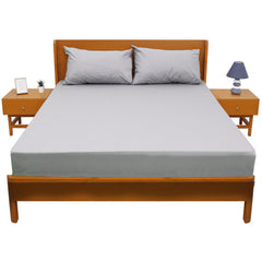 Beige Big-Stripe Solid Dyed Double Bed Sheet – 96x102" - Habitt