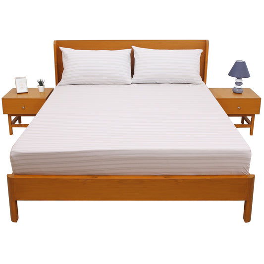 Linear Greens Double Bed Sheet 96″ × 102″ – Fresh Contemporary Line-Pattern Bedding