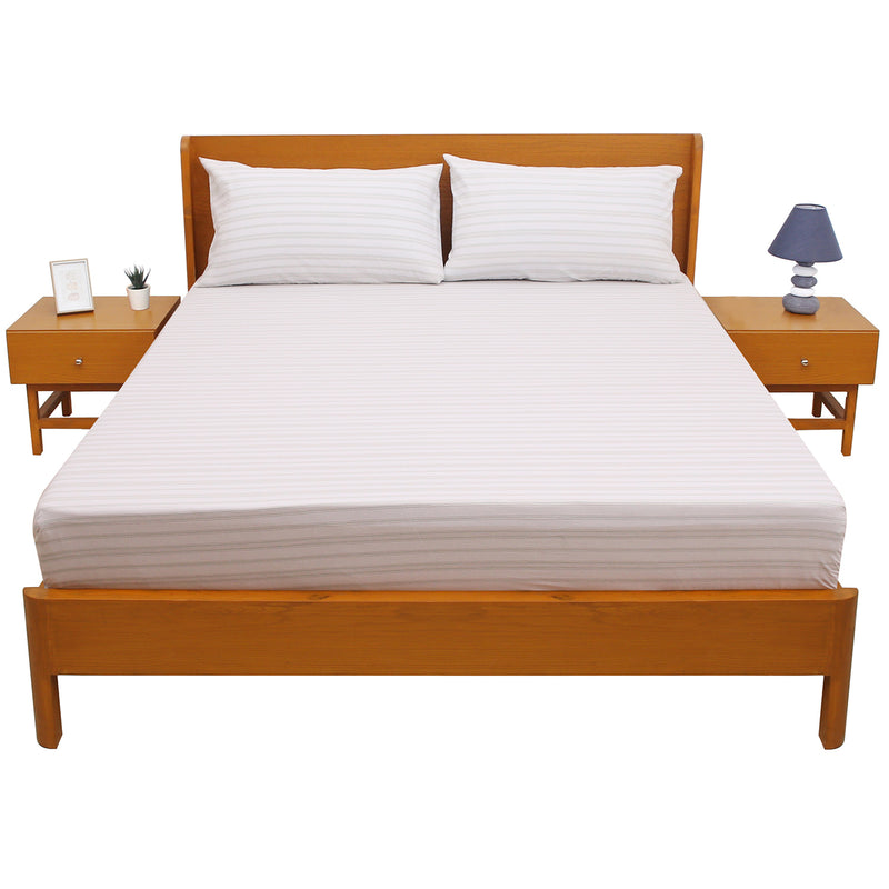 Linear Greens Double Bed Sheet 96″ × 102″ – Fresh Contemporary Line-Pattern Bedding - Habitt